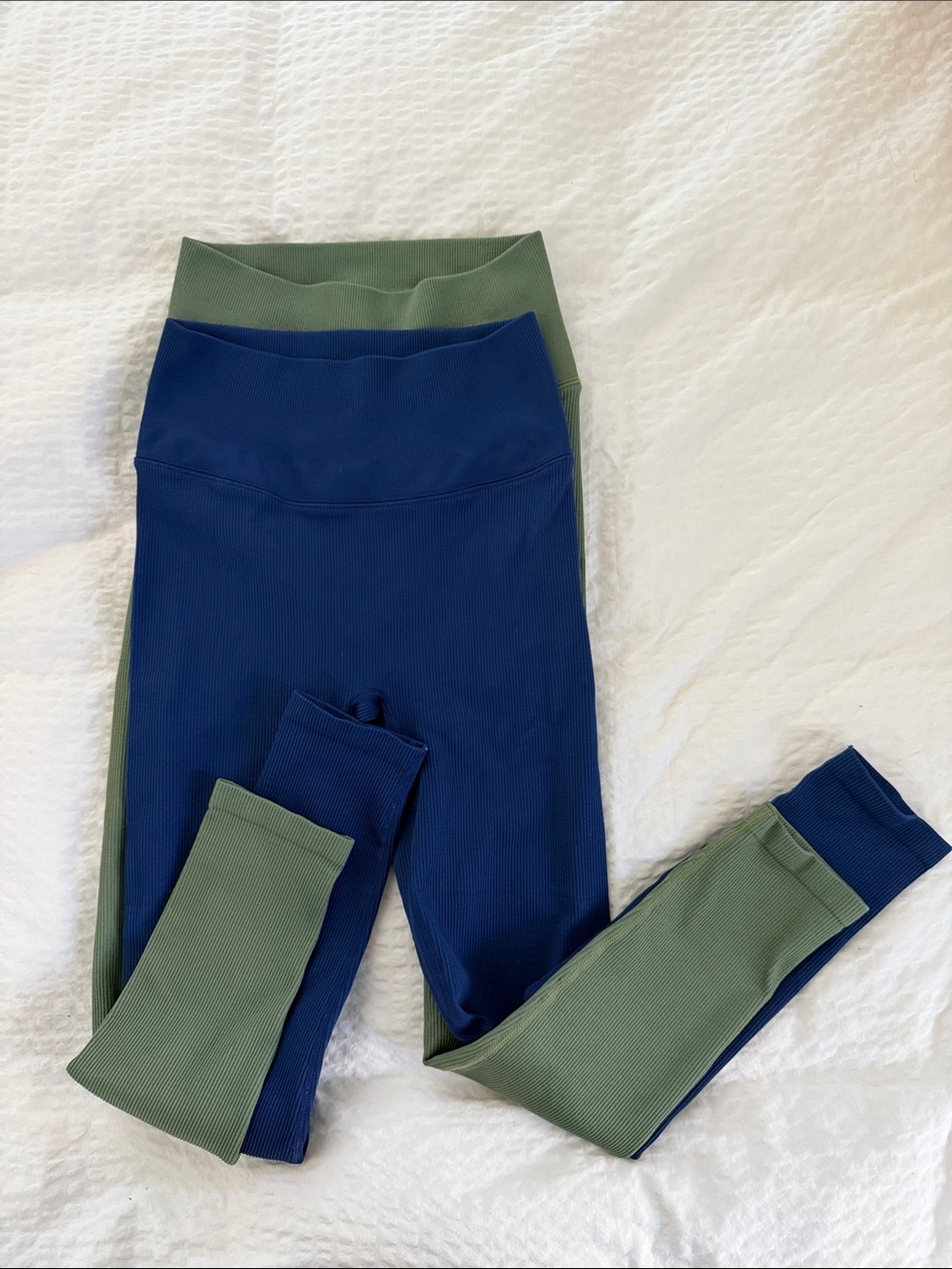 J. Crew Active Bundle of  2 Ribbed Leggings — Navy & Olive Green